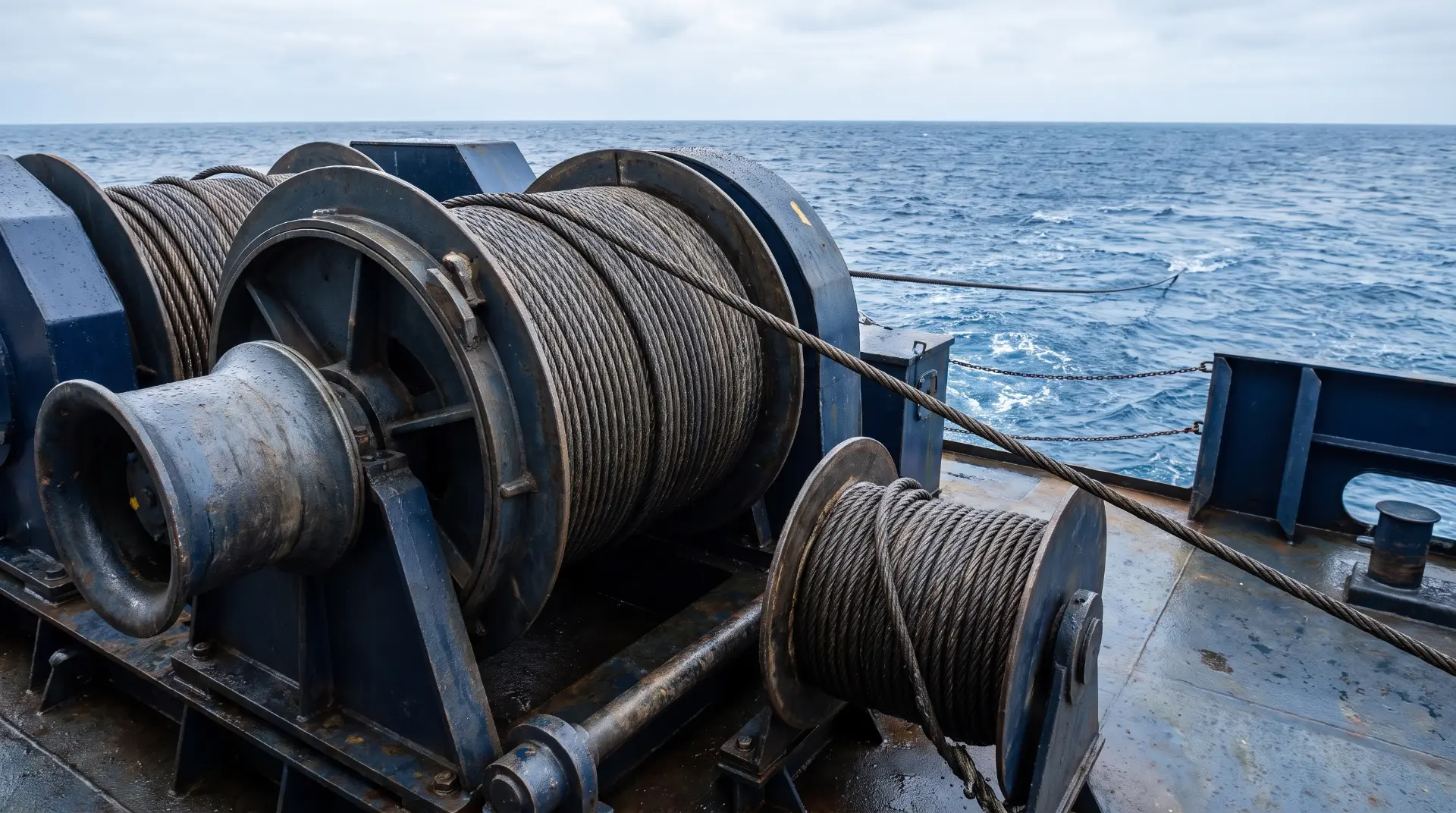 Treuils et câbles d'un navire de remorquage en mer, opérations offshore