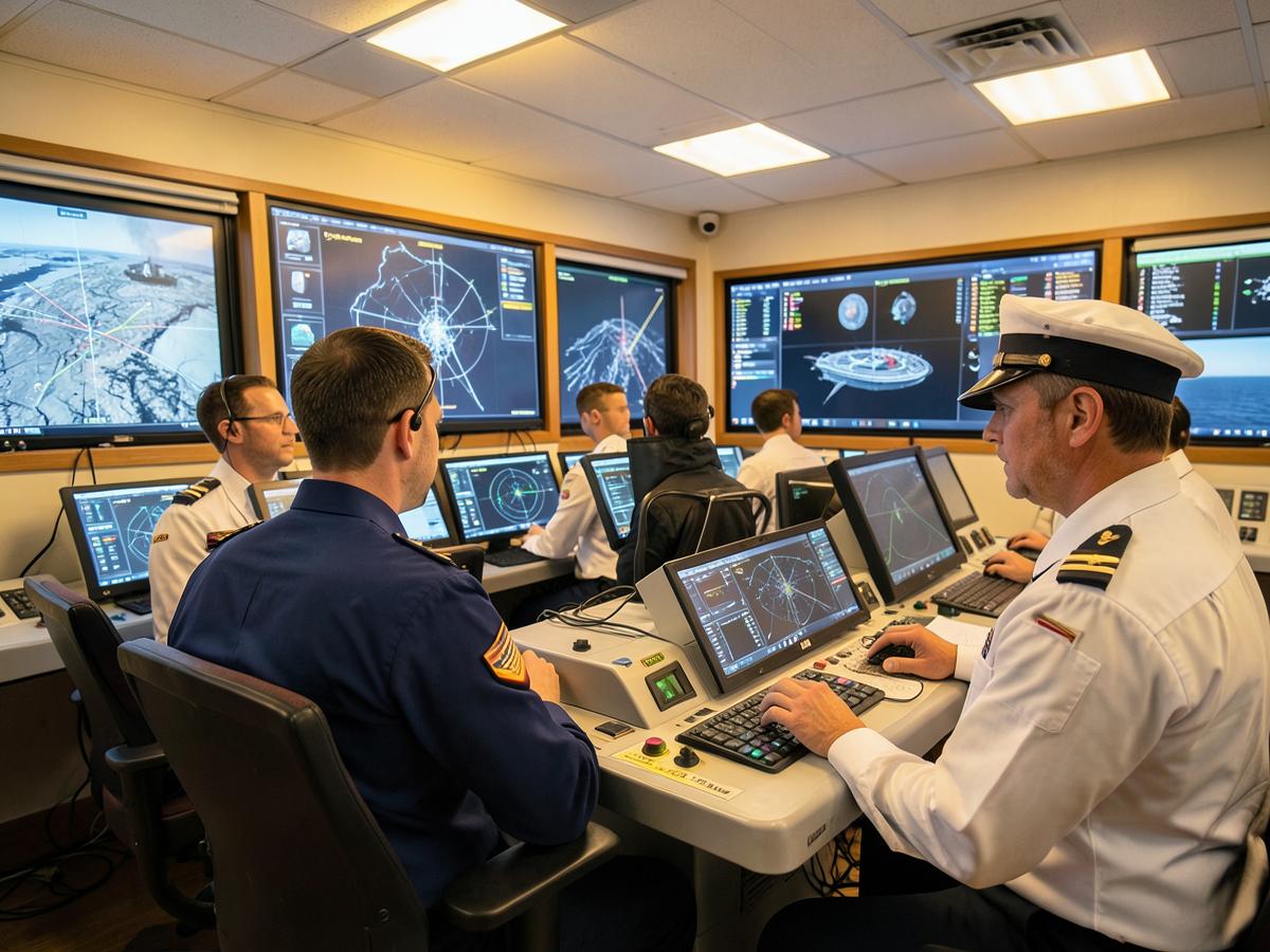 Salle de formation maritime avec simulateurs de navigation