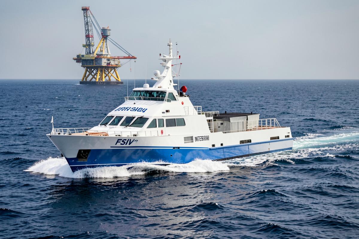 Navire FSIV rapide naviguant à proximité d'une plateforme offshore